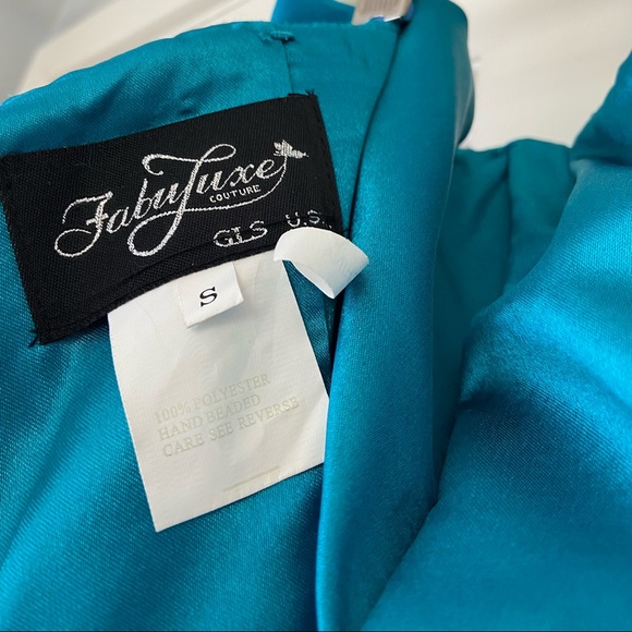 Blue Beaded Strapless Prom Dress or Evening Gown with Shawl Size S - Picture 4 of 10